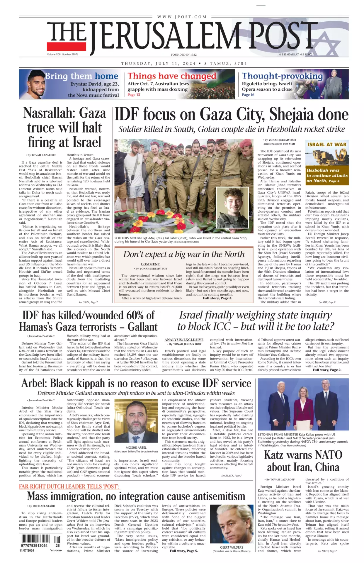 Prima-pagina-the jerusalem post-edizione-di-oggi-11-07-2024